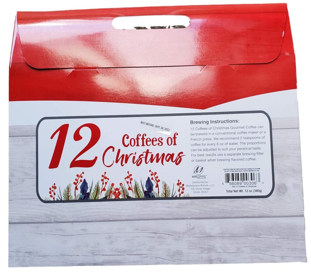 12 Gourmet Coffees of Christmas Holiday Gift Set