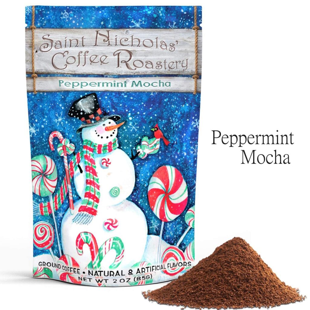 Ground Coffee Christmas Gift Set, Three Holiday Flavors in Decorative Bags - Gingerbread Spice, Peppermint Mocha, Santas Fireplace Smores Medium Roast, Gift or Stocking Stuffer for Mom, Coworkers, Teachers, Adults