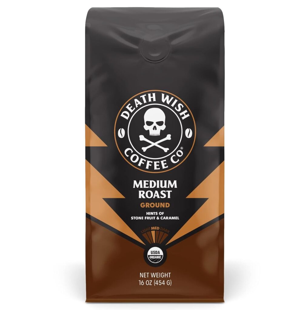 Death Wish Coffee Co., Organic and Fair Trade Medium Roast Ground Coffee, 16 oz