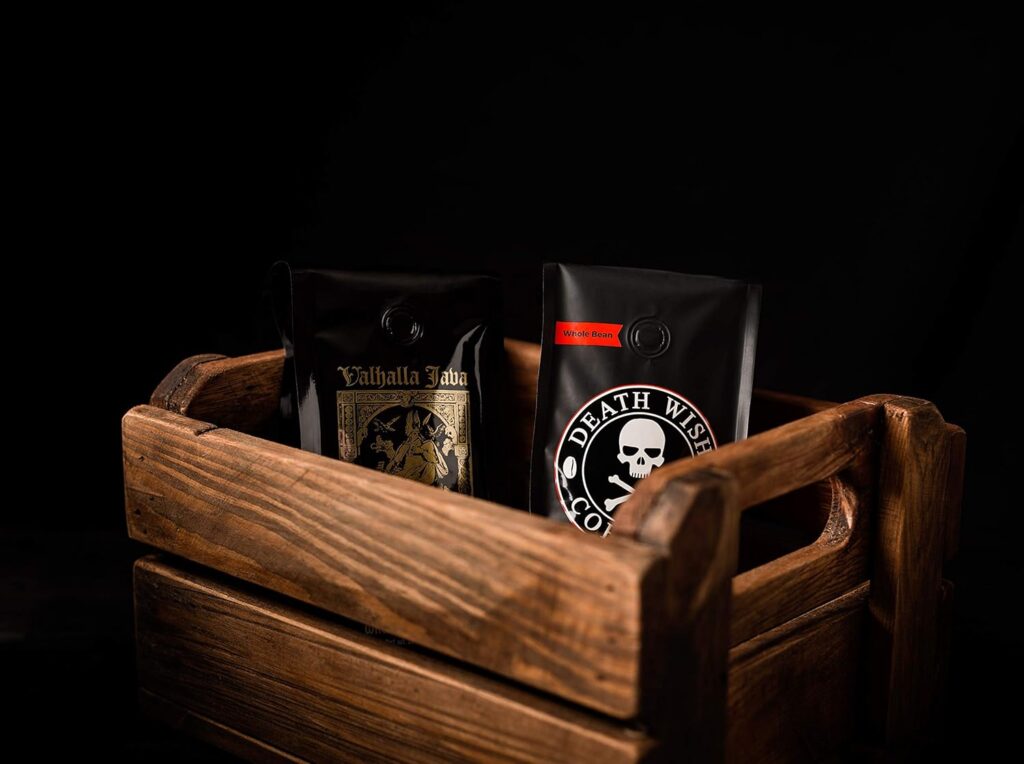 Death Wish Coffee Co. Whole Beans - Extra Kick of Caffeine - 1 lb  Valhalla Java Odinforce Blend 12 oz - Whole Bean Coffee Bundle/Bulk - USDA Certified Organic - Fair Trade - Arabica  Robusta Beans