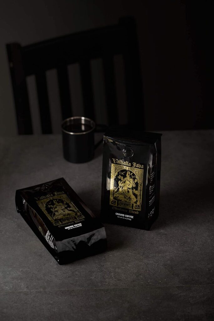 Death Wish Coffee Valhalla Java Odinforce Blend - Ground Dark Roast - Extra Kick of Caffeine- Arabica  Robusta Coffee Beans - Dark Roast Coffee - 2 Bags (12oz.)