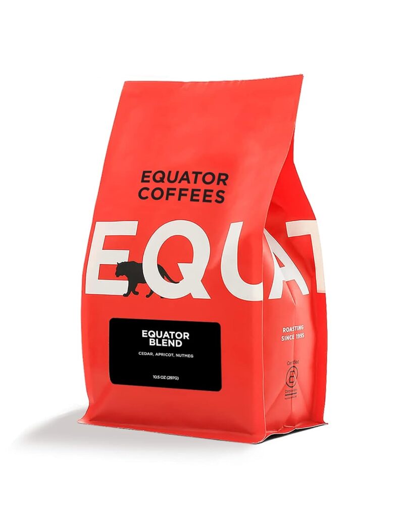 Equator Coffees, Equator Blend Whole Bean Coffee, Medium Dark Roast, Fresh Roasted, Smooth Chocolate  Nutmeg Flavor Notes, Sustainable, 10.5 oz Bag