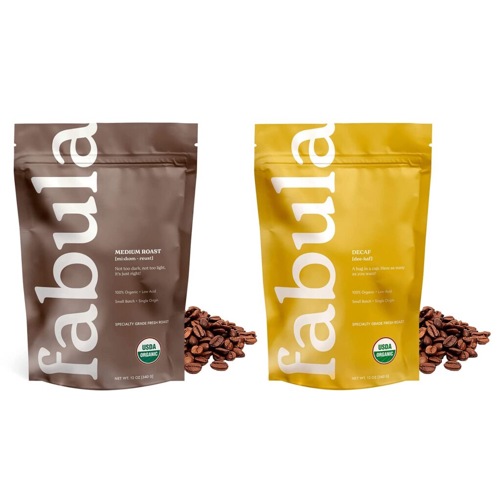 Fabula Organic Whole Bean Coffee - Medium and Decaf Dark - 2 Bag Bundle