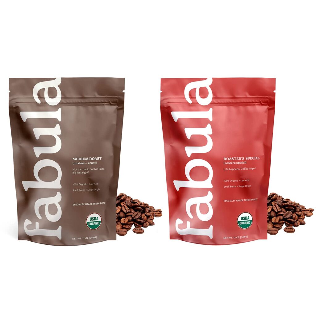 Fabula Organic Whole Bean Coffee - Medium and Half-Caff Medium Roast - 2 Bag Bundle