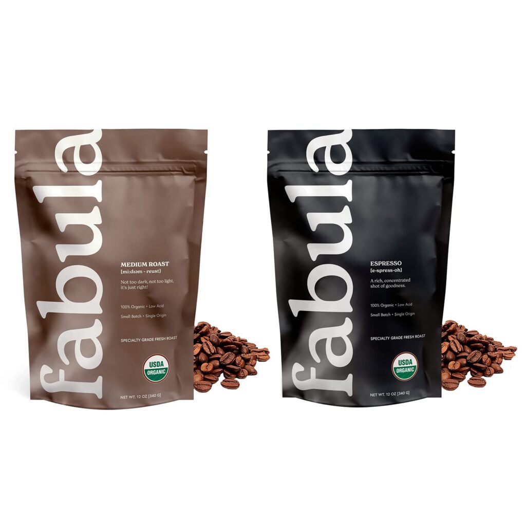 Fabula Organic Whole Bean Coffee - Medium Roast and Espresso - 2 Bag Bundle