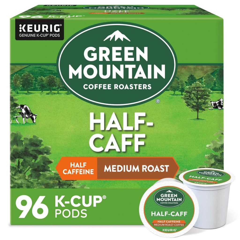 Green Mountain Coffee Roasters Half Caff Coffee, Keurig Single-Serve K-Cup pods, Medium Roast, 96 Count (4 Packs of 24)