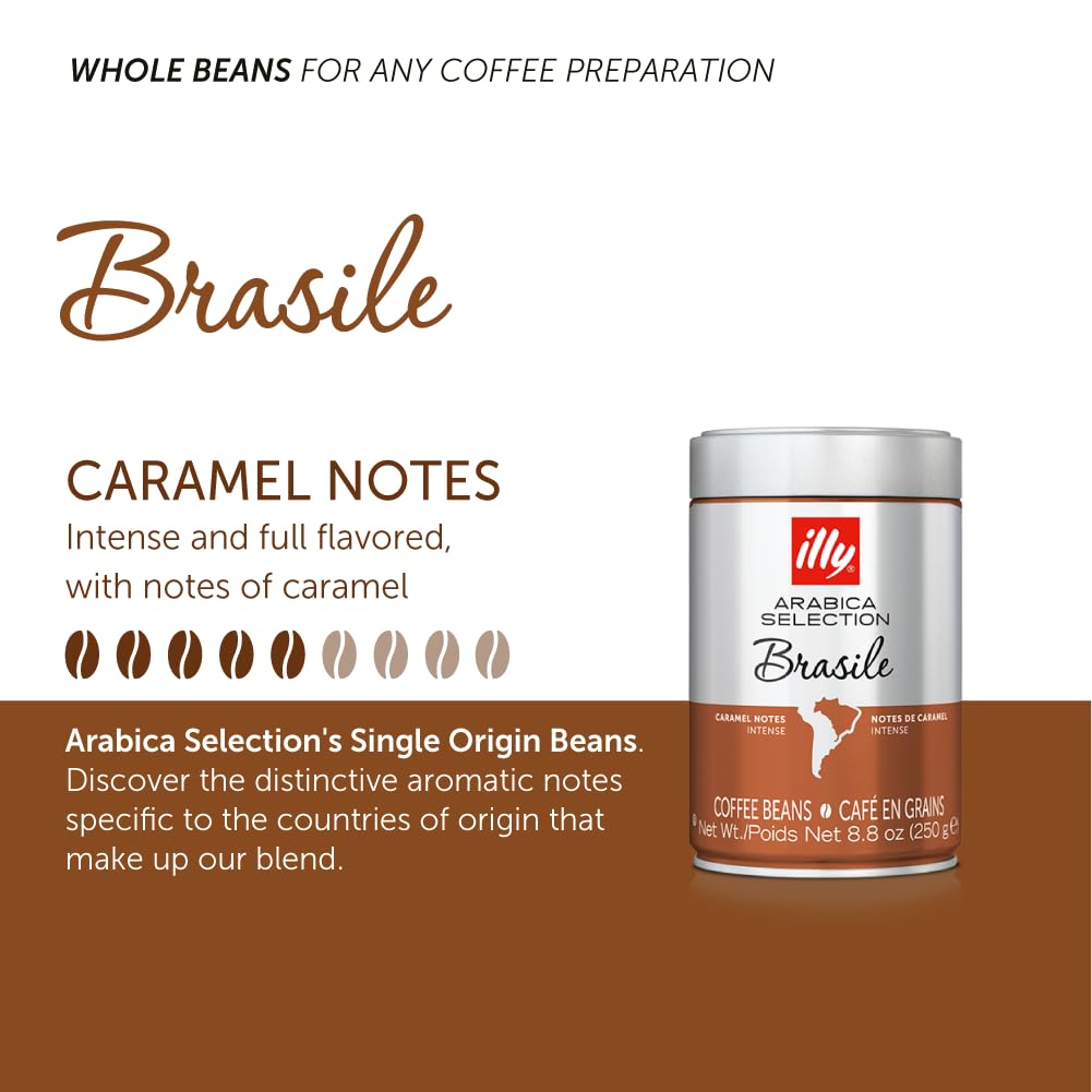 illy Classico Whole Bean Coffee, Medium Roast, Classic Roast with Notes Of Caramel, Orange Blossom and Jasmine, 100% Arabica Coffee, No Preservatives, 8.8 Ounce Can (Pack of 1)