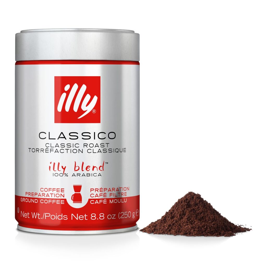 illy Drip Coffee - Ground Coffee - 100% Arabica Ground Coffee – Classico Medium Roast - Notes of Caramel, Orange Blossom  Jasmine - No Preservatives – Mild  Balanced – 8.8 Ounce