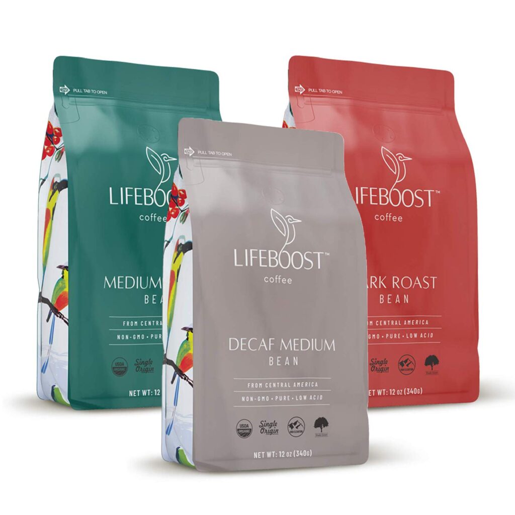 Lifeboost Coffee Whole Bean Coffee - 3 Pack Bundle - Low Acid Dark Roast, Medium Roast  Decaf