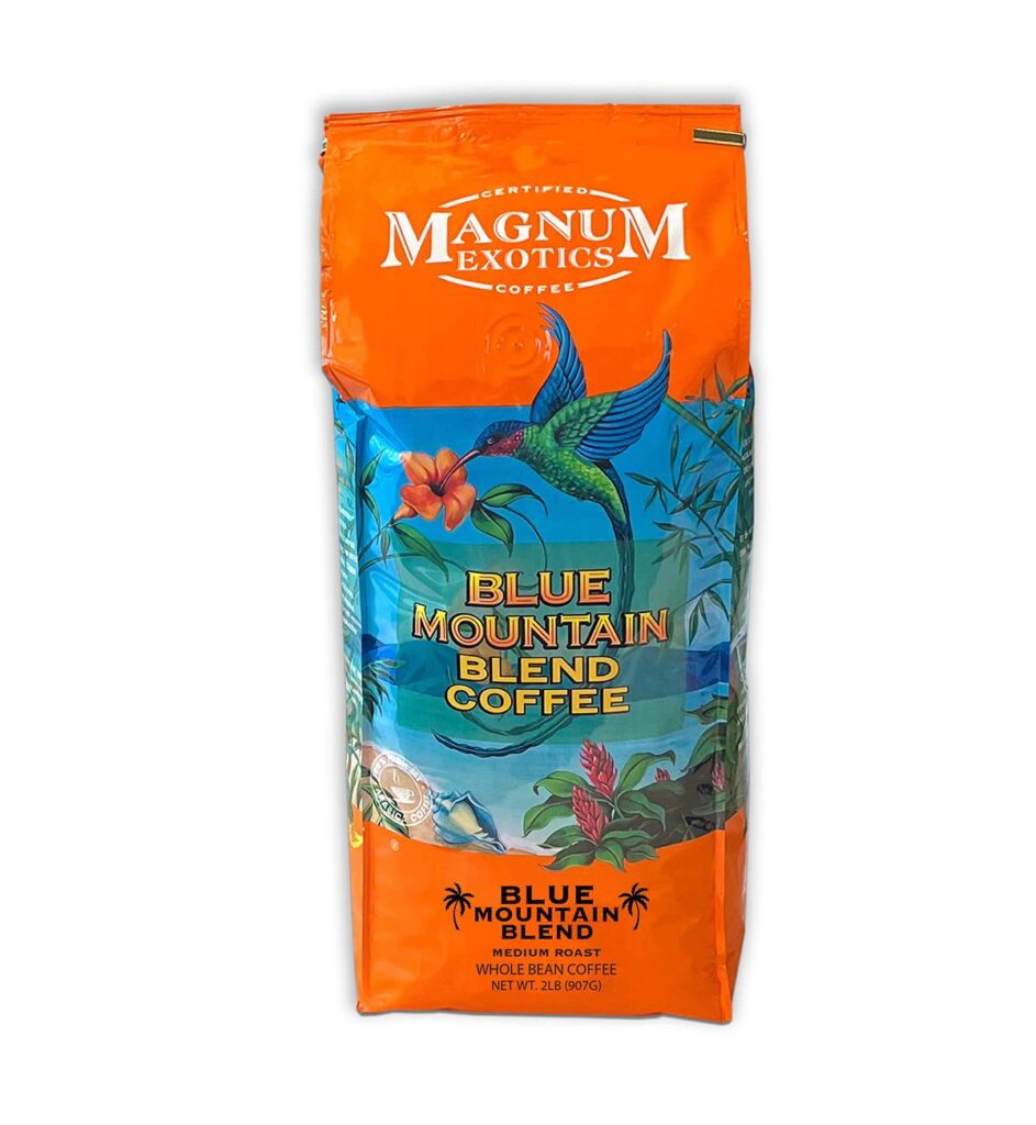 Magnum Exotics Coffee, Blue Mountain Coffee Blend - Medium-Light Roast, Whole Bean Coffee, Made from 100% Arabica Bean Coffee, Rich  Smooth Flavor, Fresh Roast - Blue Mountain Blend, 2 Lb Bag (32 oz)