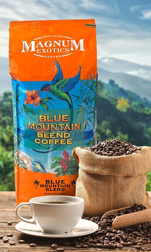 Magnum Exotics Coffee, Blue Mountain Coffee Blend - Medium-Light Roast, Whole Bean Coffee, Made from 100% Arabica Bean Coffee, Rich  Smooth Flavor, Fresh Roast - Blue Mountain Blend, 1 Lb Bag (16 oz)