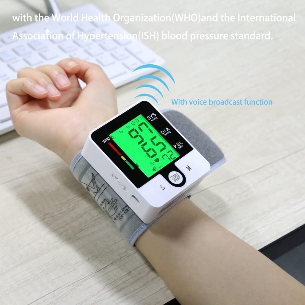 REHAVE Wrist Blood Pressure Monitor, Blood Pressure Machine, Automatic Talking, Large LCD Display, Digital Heart Beat Pulse Meter,Voice Alarm Home BP Cuff Meter Kit, Medical Equipment for Health Care