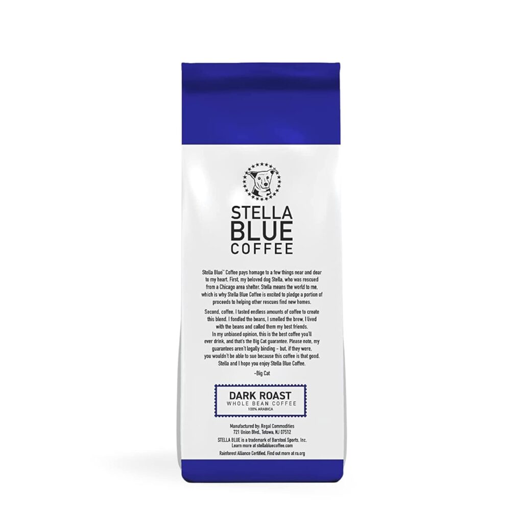 Stella Blue Fresh Whole Bean Coffee - Big Cat Blend - 100% Arabica MEDIUM Roast - Ethically  Sustainably Sourced from Central America - Helps Support PAWS Chicago - 12 ounce Bag