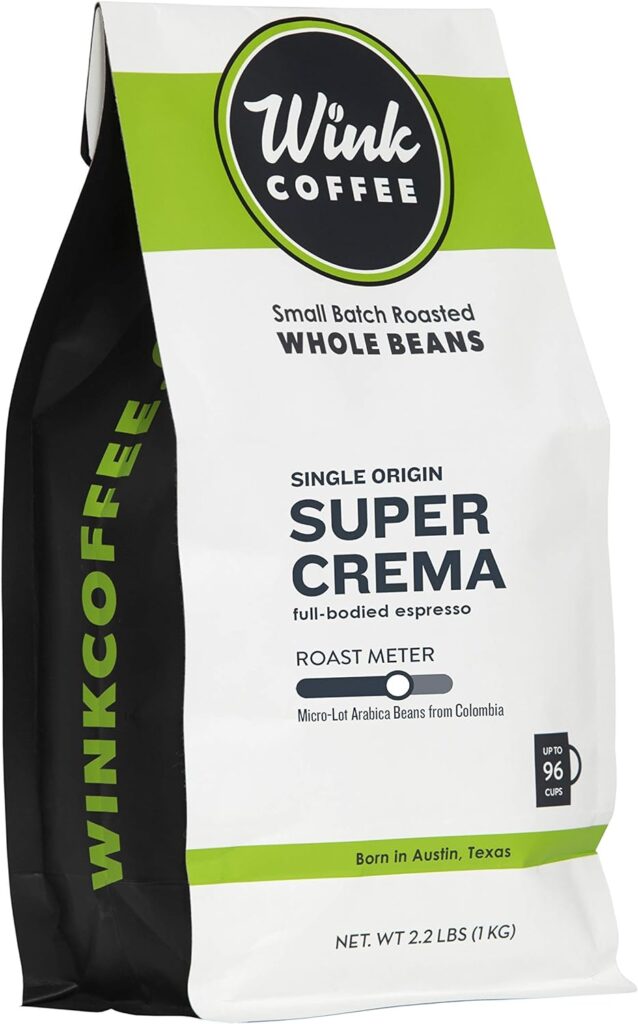 Wink Coffee Super Crema Espresso - 100% Arabica Whole Bean Coffee - Large 2.2 Pound Bag - Colombian Single Origin - Rich, Smooth, Full Bodied and Complex, Sustainable Sourcing