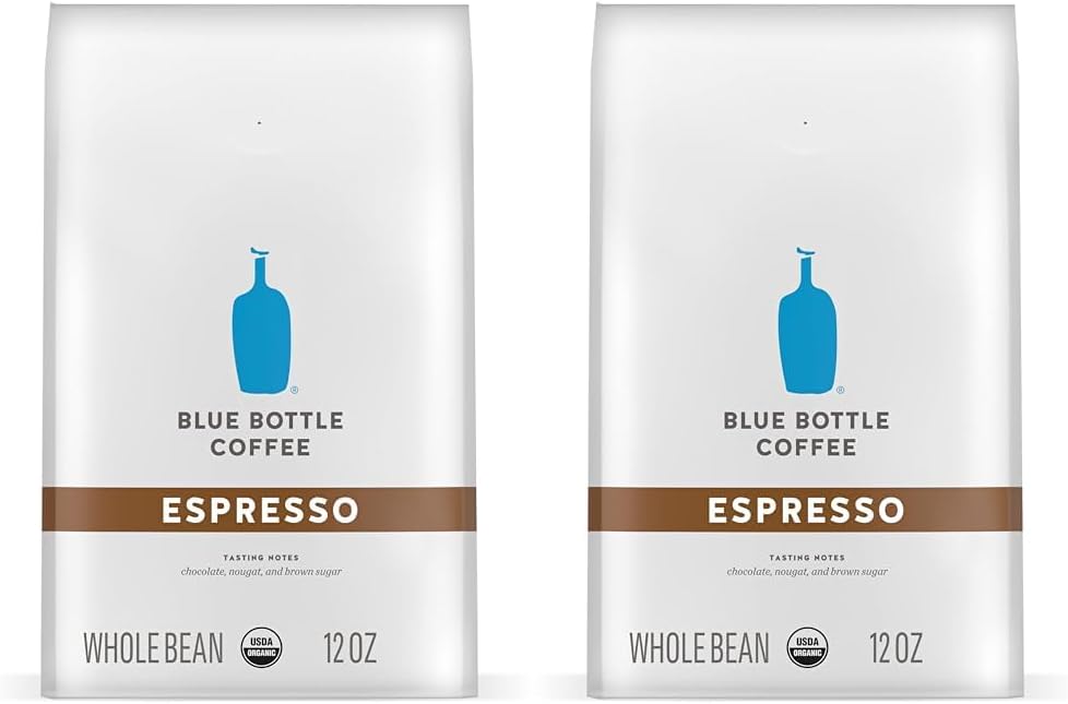 Blue Bottle Whole Bean Organic Coffee, Espresso, Dark Roast, 12 Ounce bag (Pack of 2)