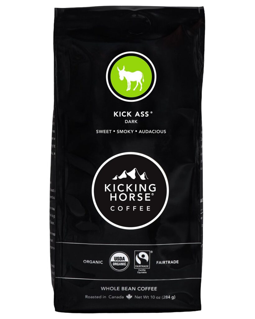 Kicking Horse Coffee, Decaf, Swiss Water Process, Dark Roast, Whole Bean, 10 oz - Certified Organic, Fairtrade, Kosher Coffee  Kick Ass, Dark Roast, Ground, 10 oz - Certified Organic, Fairtrade