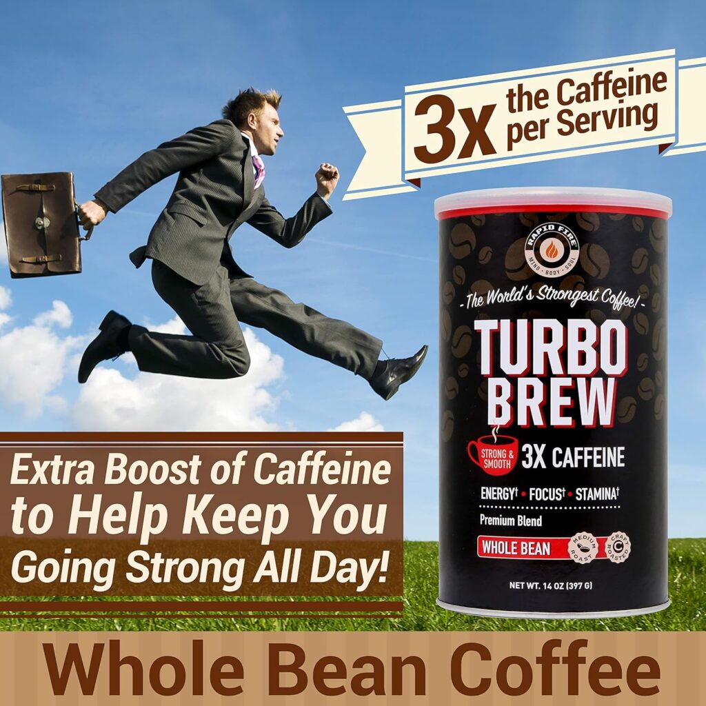 Rapidfire Turbo Brew Coffee Beans, Supports Energy, Enhances Focus, May Support Stamina, Whole Bean, 14 Oz